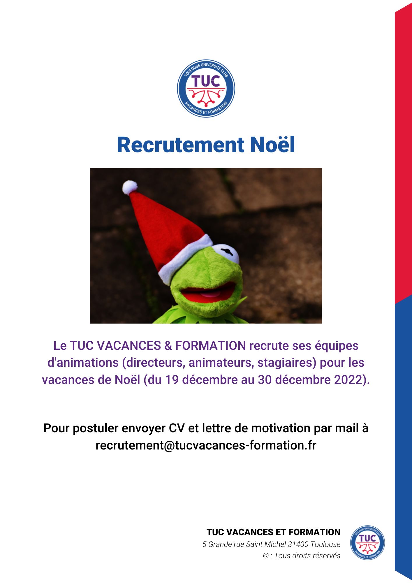 TUC vacances et formation recrute pour les vacances de Noël Réseau Politiques Enfance Jeunesse